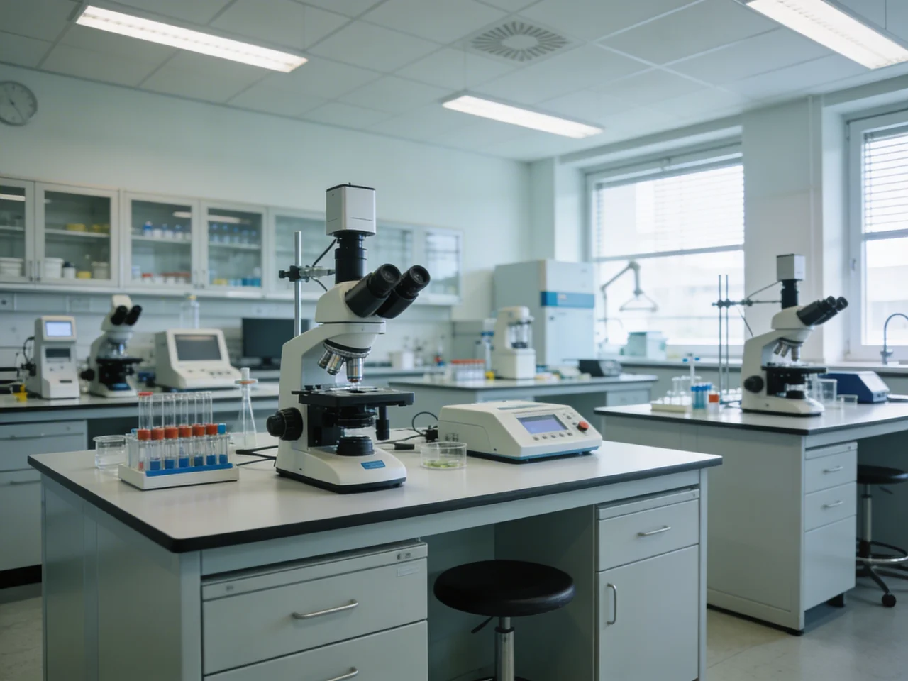Modernes Labor mit Mikroskopen und Analysegeräten