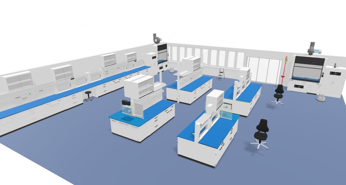 3D-Laborplanung — Premium-Forschungslabor mit voller Ausstattung